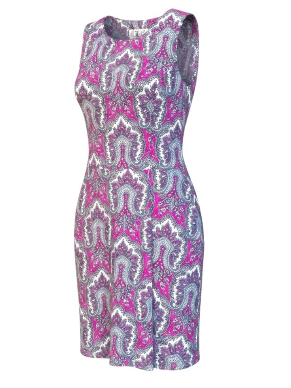 BO&NIC Women's Size XL A-Line Pleated Dress Pink Grey Abstract Print Sleeveless
